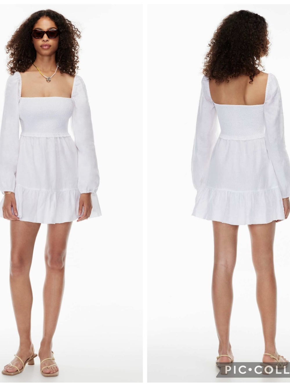 Wilfred Aritzia Tempest Linen Mini Dress XS Natural Ecru Puff Sleeve Smocked
